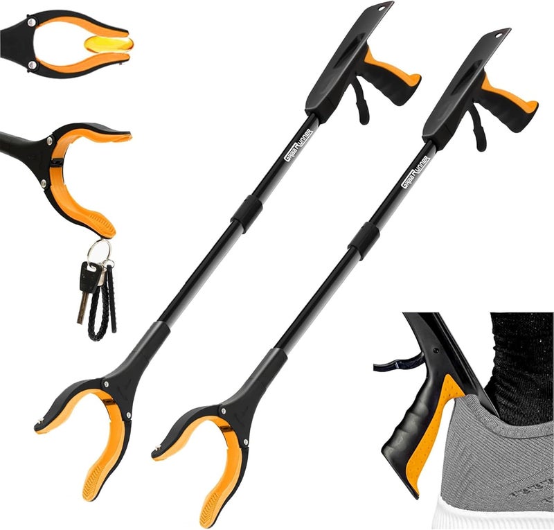 GrabRunner 2Pack 32 inch Folding Reacher Grabber Tool with Strong Magnetic and Swivel Head &Shoehorn (Gold Gold) - Image 1